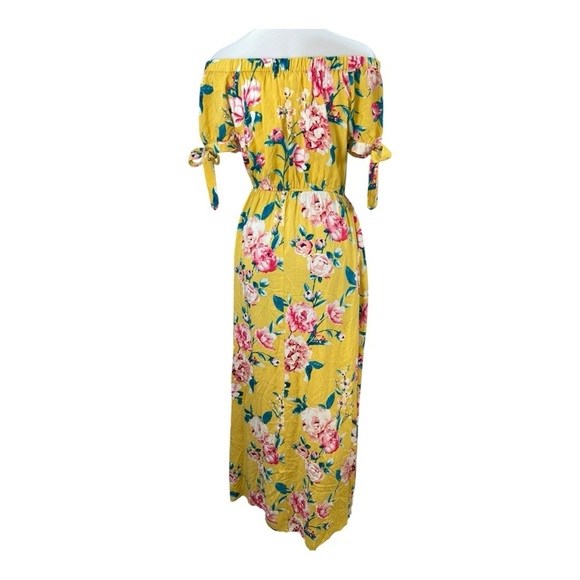 Band of Gypsies Maxi Dress Size 8 New Floral Off-Shoulder Yellow, Pink Dress - Picture 2 of 14